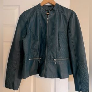 Faux Leather Dark Teal Empire Waist Jacket